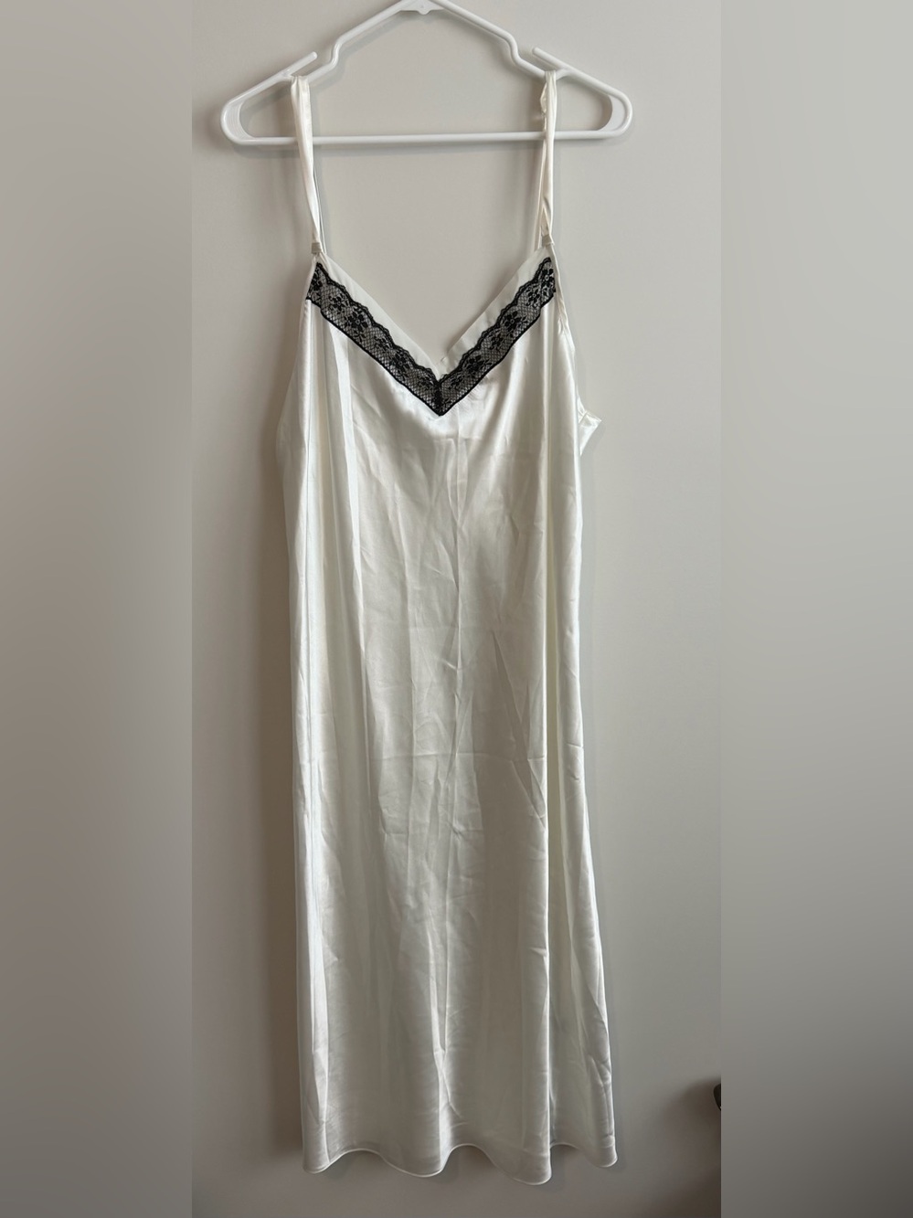 Morgan Taylor White Slip Dress Bridal Nightgown with Black Lace Trim Size XXL